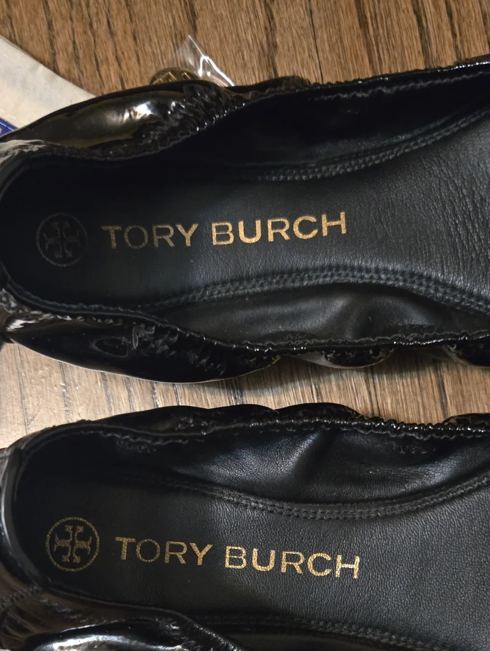 Tory Burch Black Patent Leather Round-Toe Eddie Ballet Flats Size 9
